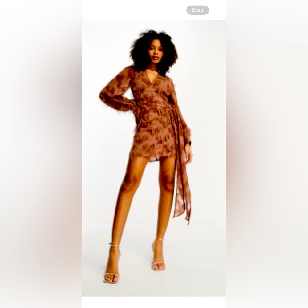 ASOS DESIGN fluffy v neck mini dress with tie waist and tie back size 10.